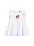 Abito per neonata Moschino Kids bianco con ricamo Teddy Bear sul davanti MDV0D6LLA10 10101 MOSCHINO KIDS 