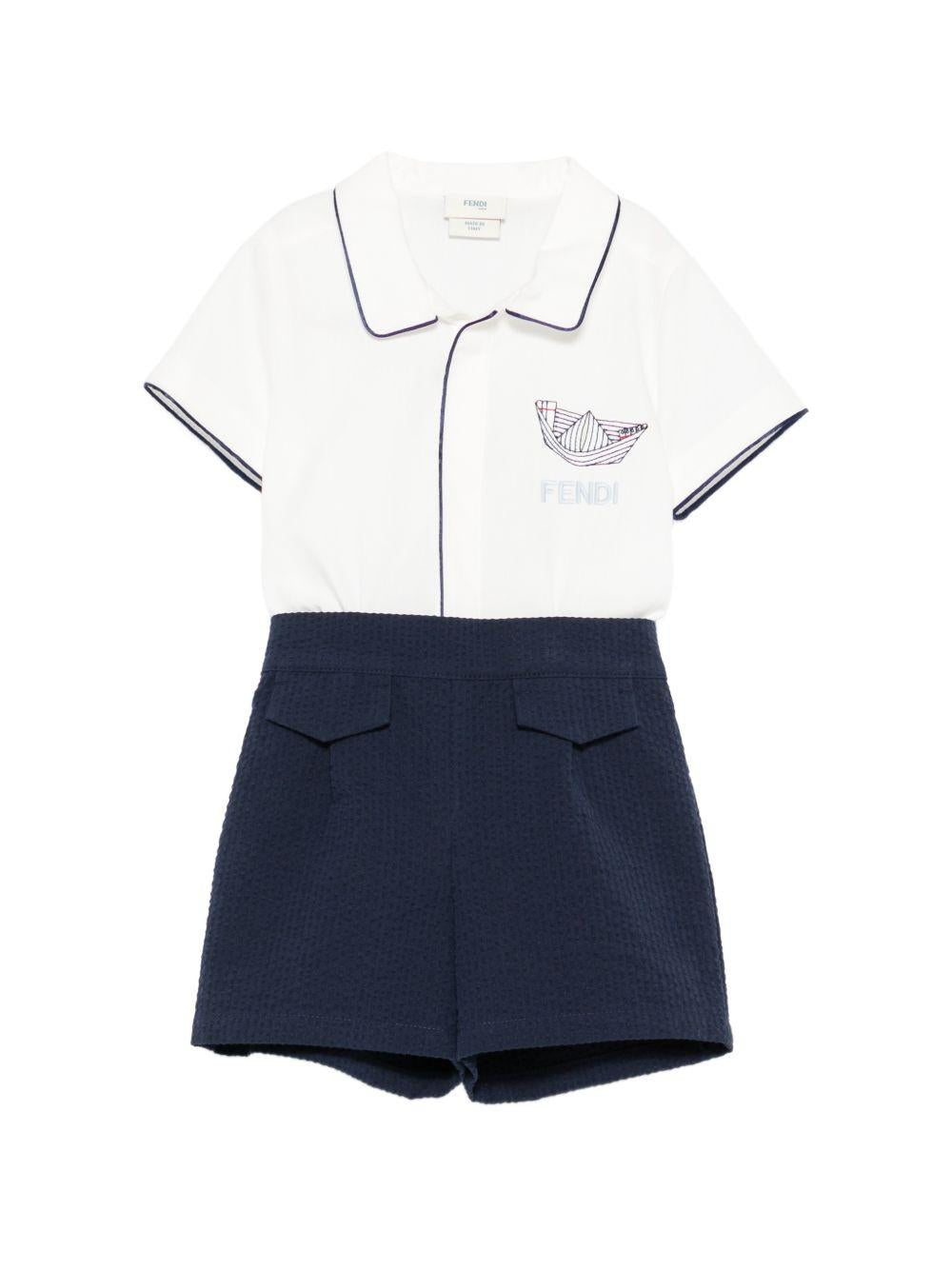 Completo camicia e shorts per neonato Fendi Kids multicolore con logo sul davanti BML166 AVWO F1PEY FENDI KIDS 