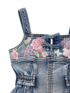 Tuta corta per bambina Monnalisa in denim con ricamo floreale 19G200 7015 055B MONNALISA KIDS 