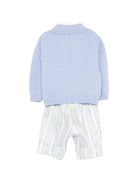Set cardigan e salopette per neonato Colorichiari azzurro a righe con fiocco (4 pezzi) MN408415 4885a 53 COLORICHIARI KIDS 