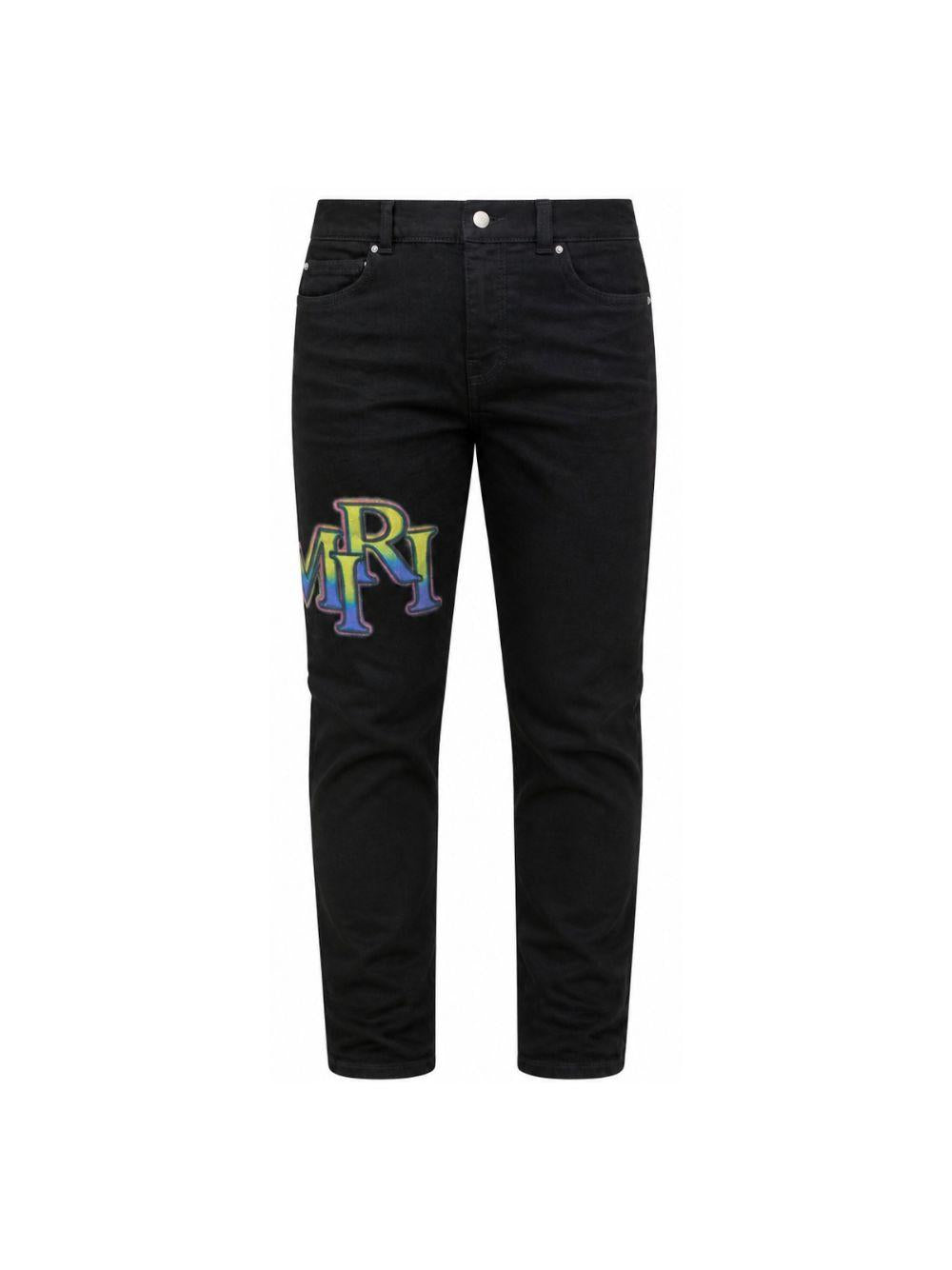 Jeans per bambino Amiri Kids neri con stampa logo sul davanti ACBMJE1003 686 AMIRI KIDS 