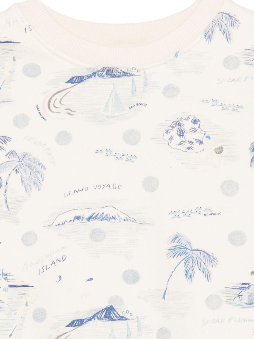 Felpa per bambino Bonpoint bianco con stampa grafica all-over blu S06KSWK00001 615 BONPOINT KIDS 