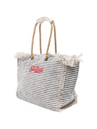 Borsa Beach Bag MC2 Saint Barth beige e blu con motivo a righe orizzontali BEA0003 09403L MC2 ST. BARTH KIDS 