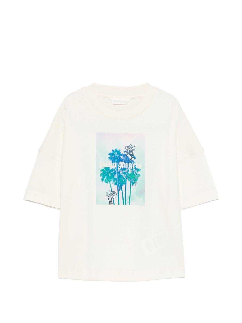 T-shirt per bambino Palm Angels Kids bianca con stampa grafica PBAA002S26JER003 002 PALM ANGELS KIDS 