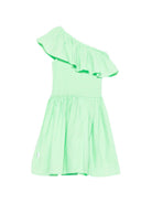 Abito monospalla per bambina Molo verde con dettagli a volant 2S26E104 5639 MOLO 