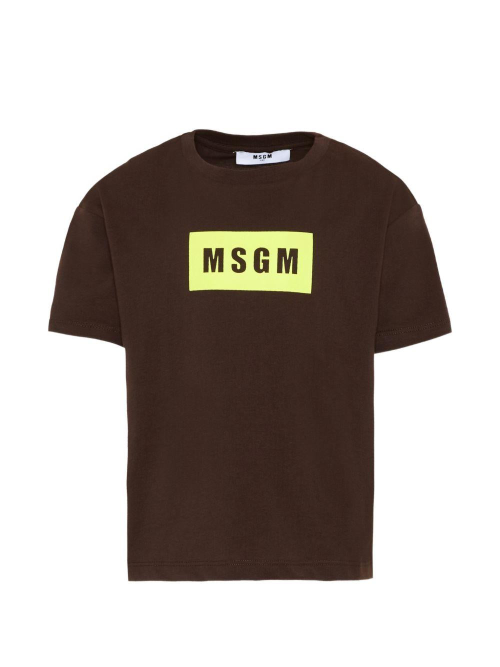 T-shirt per bambino MSGM Kids marrone con stampa logo S6MSJUTH005 943 MSGM KIDS 
