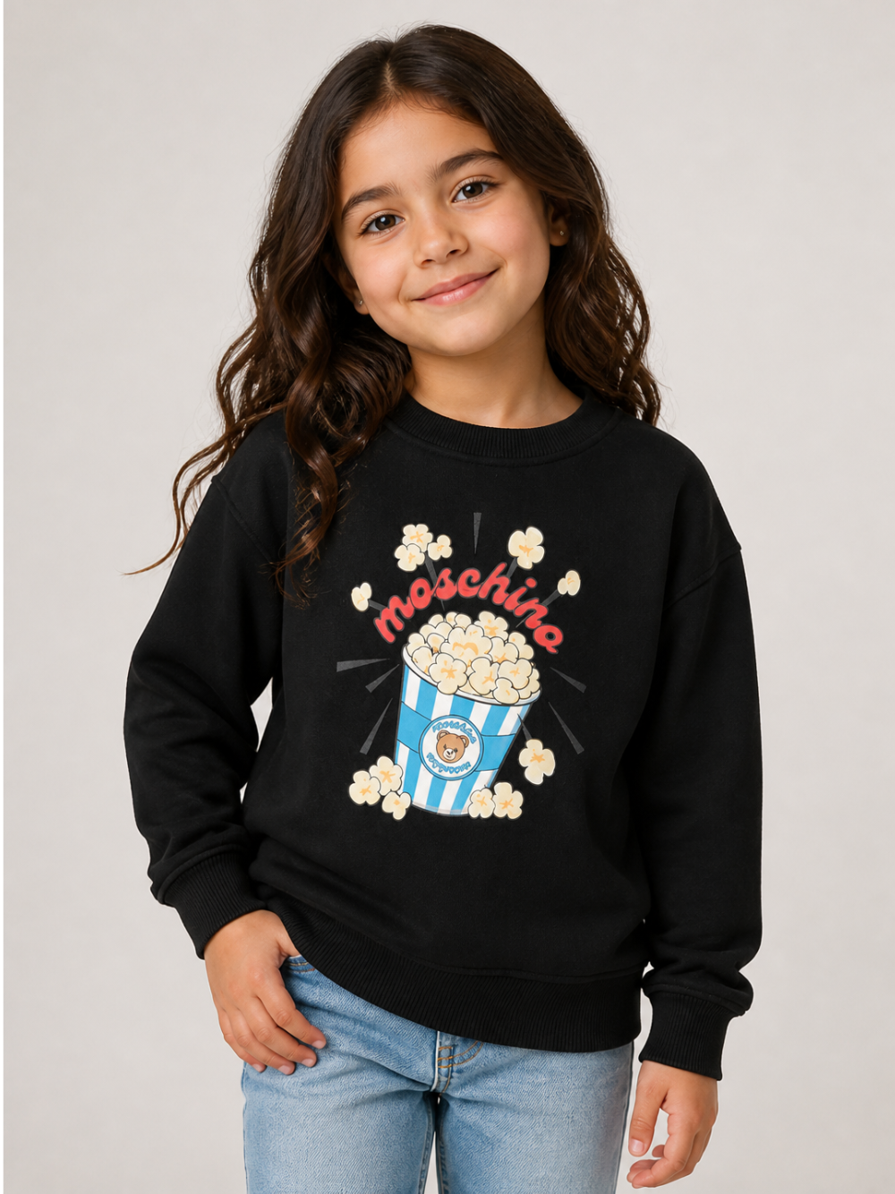 Felpa per bambini Moschino Kids nera con stampa grafica HNF099LCA94 60100 MOSCHINO KIDS 
