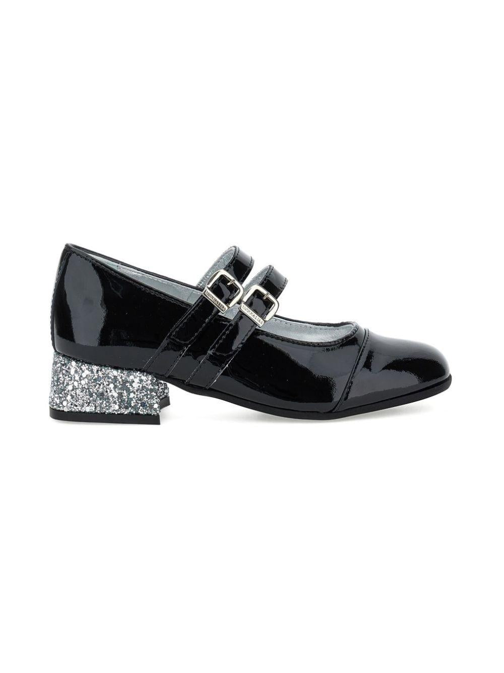 Ballerine per bambina Monnalisa Kids nere con tacco largo con glitter 87H000 8770 0050 MONNALISA KIDS 