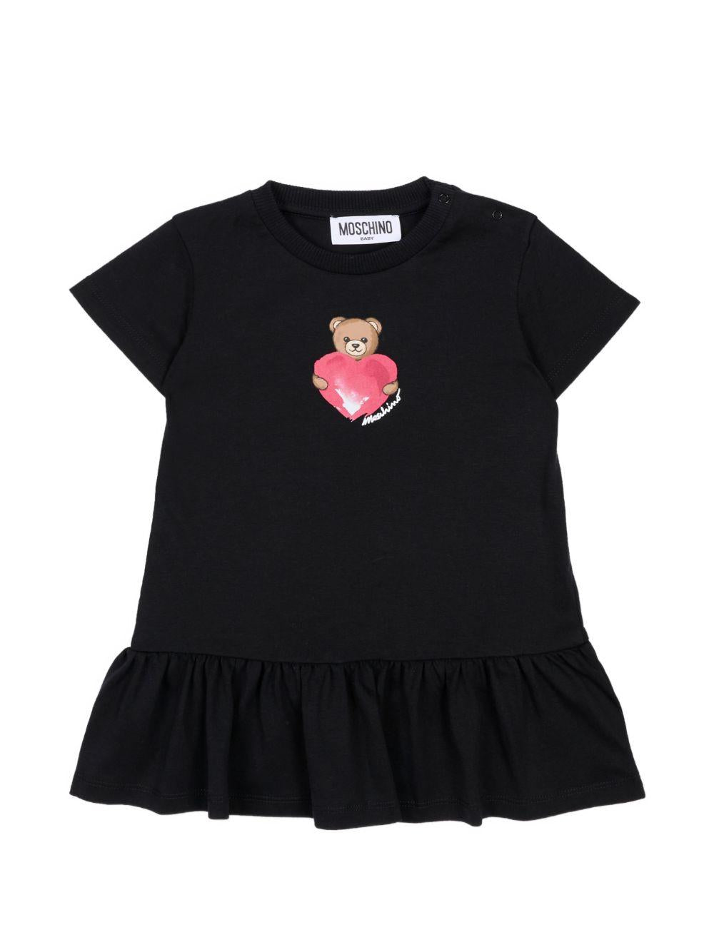 Abito per neonata Moschino Kids nero con stampa Teddy Bear MDV0DJLAA02 60100 MOSCHINO KIDS 