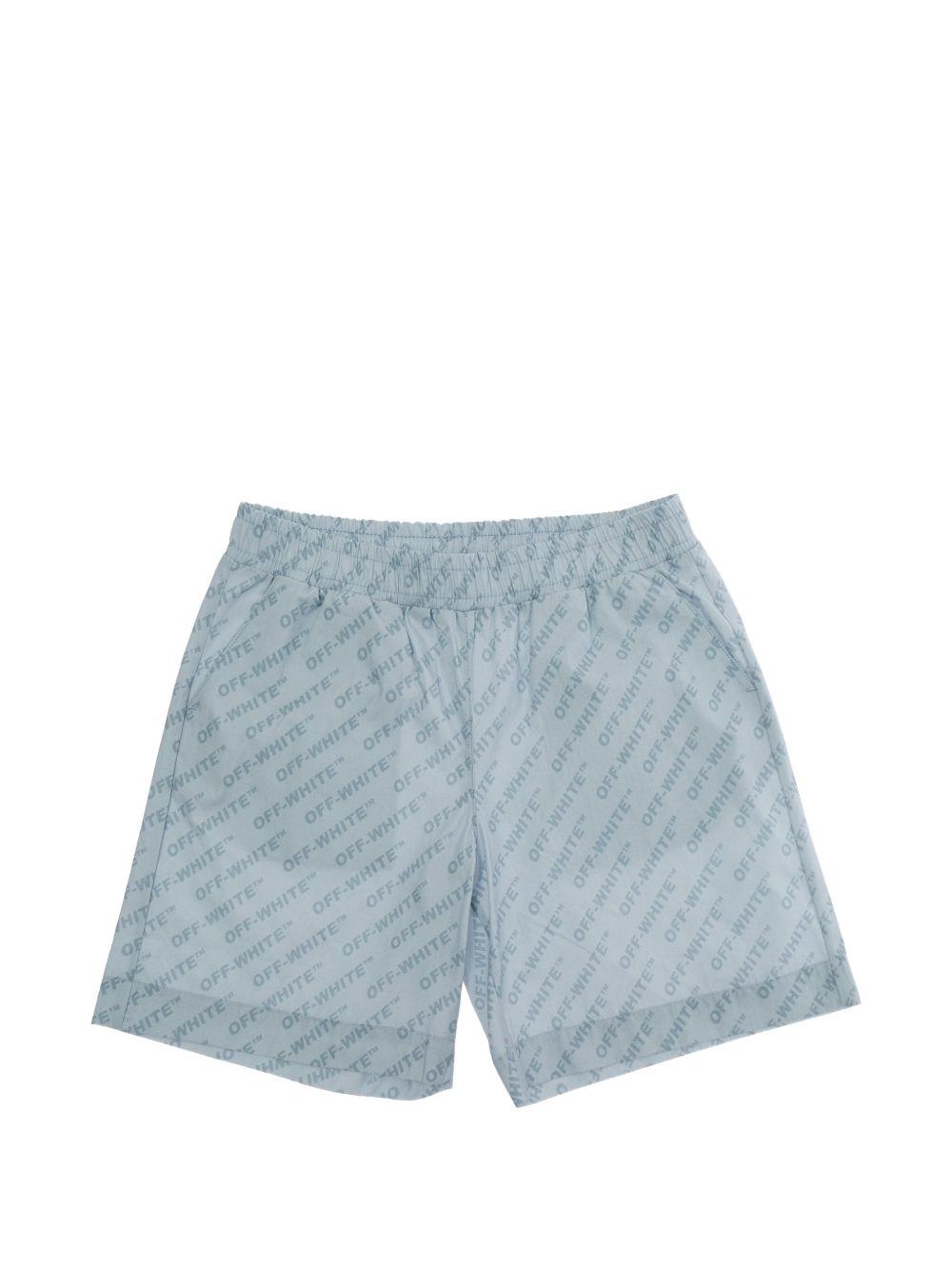 Shorts per bambino Off-White Kids azzurri con stampa logo all-over 44BCB00CS26F001 451 OFF WHITE KIDS 
