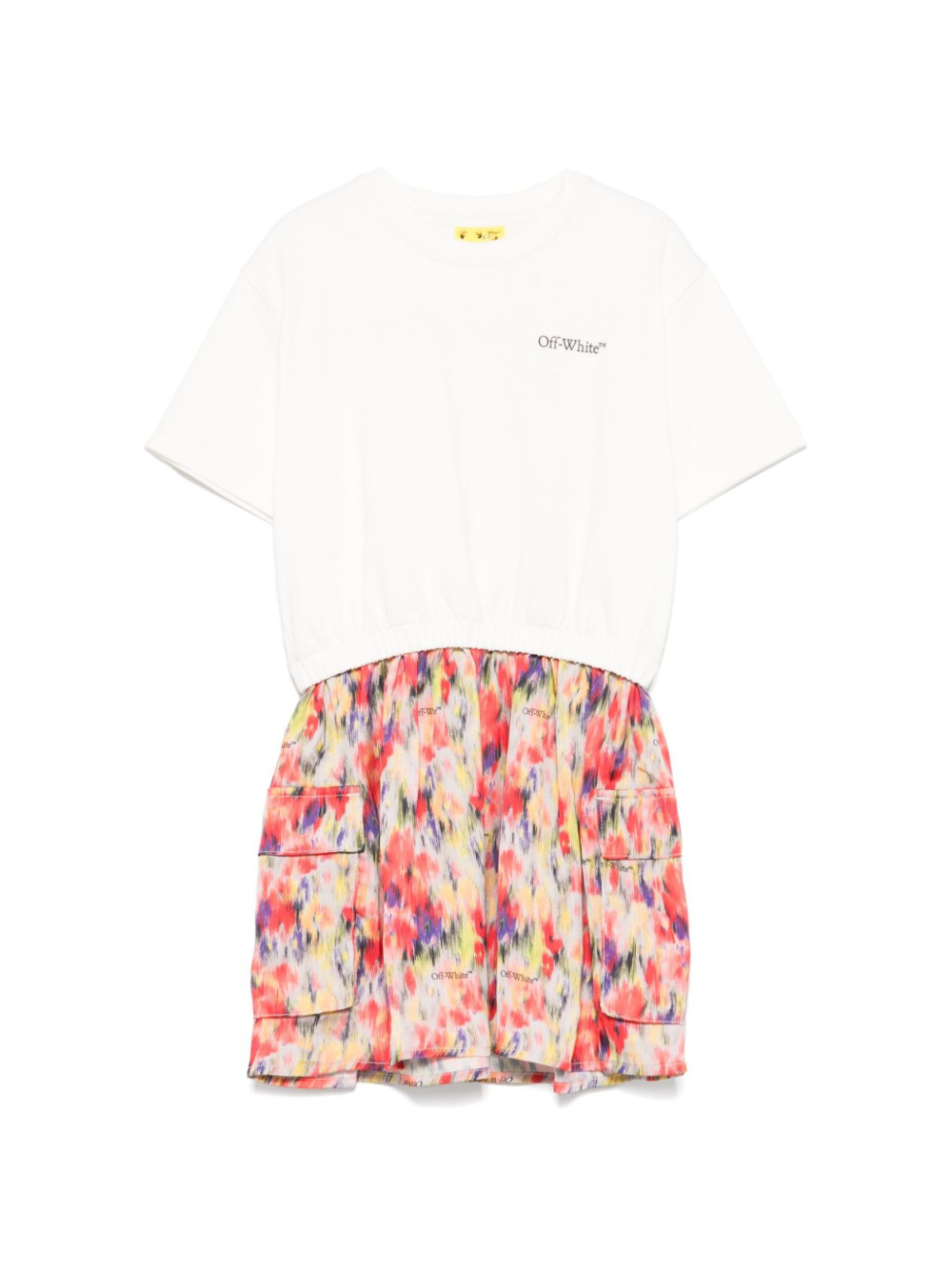 Abito con stampa per bambina Off-White Kids bianco con maniche corte OGDB06DS25FAB001 8484 OFF WHITE KIDS 