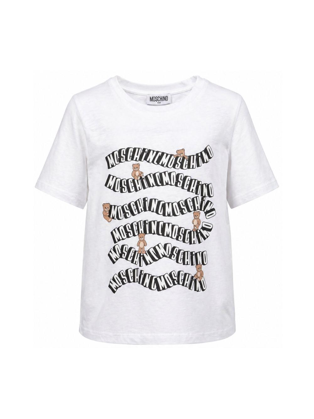 T-shirt per bambini Moschino Kids bianca con stampa grafica sul davanti HXM05GLAA52 10101 MOSCHINO KIDS 