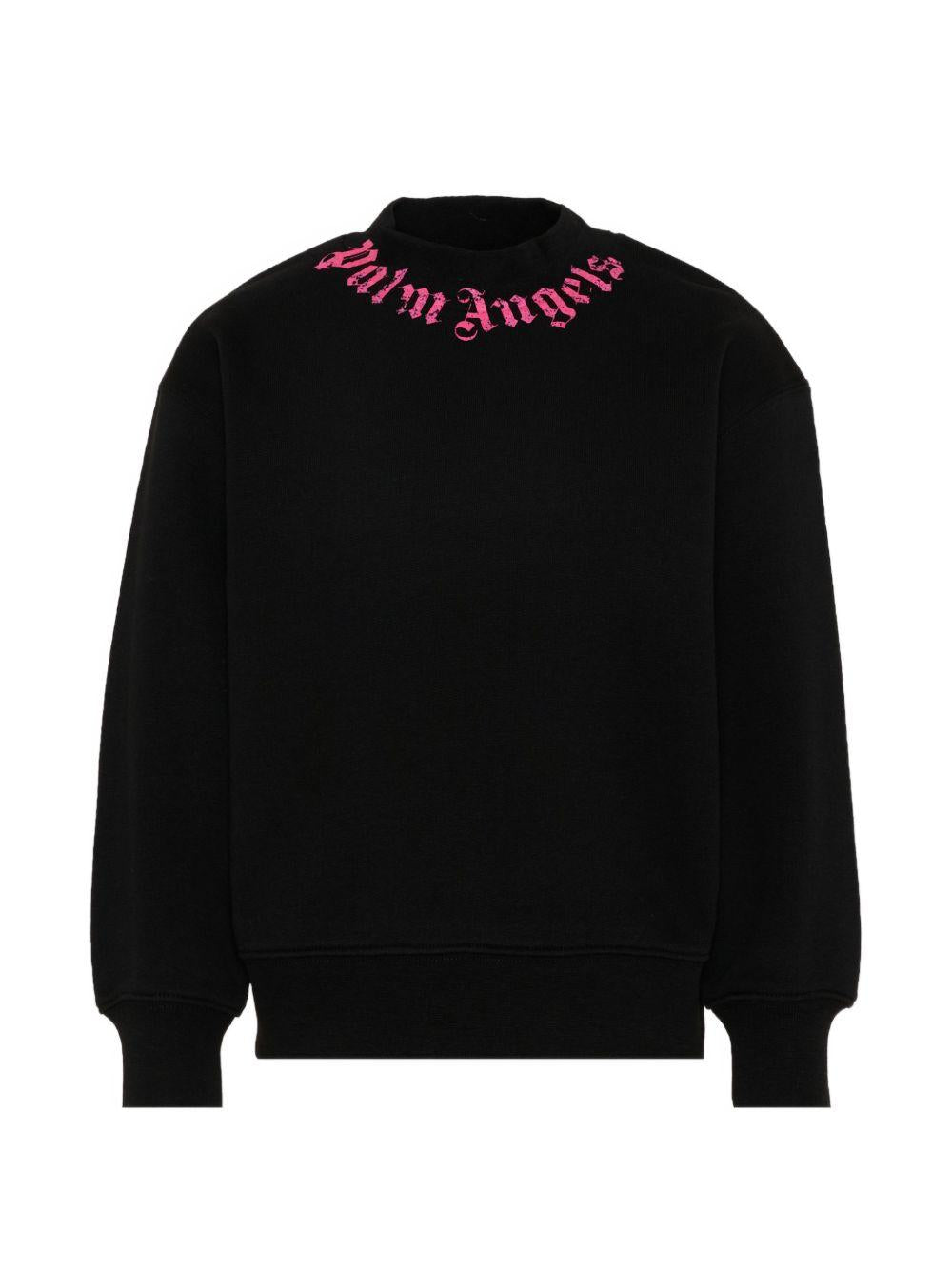 Felpa per bambina Palm Angels Kids nera con stampa logo fucsia PGBA013S26FLE004 110 PALM ANGELS KIDS 