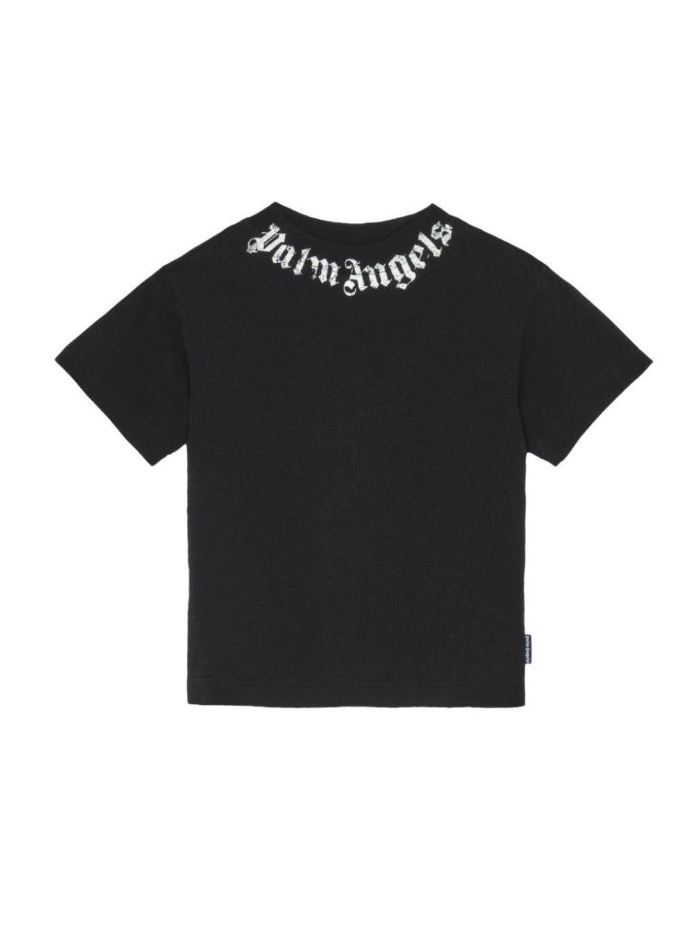 T-shirt per bambino Palm Angels Kids nera con logo sul davanti PBAA003S26JER004 110 PALM ANGELS KIDS 