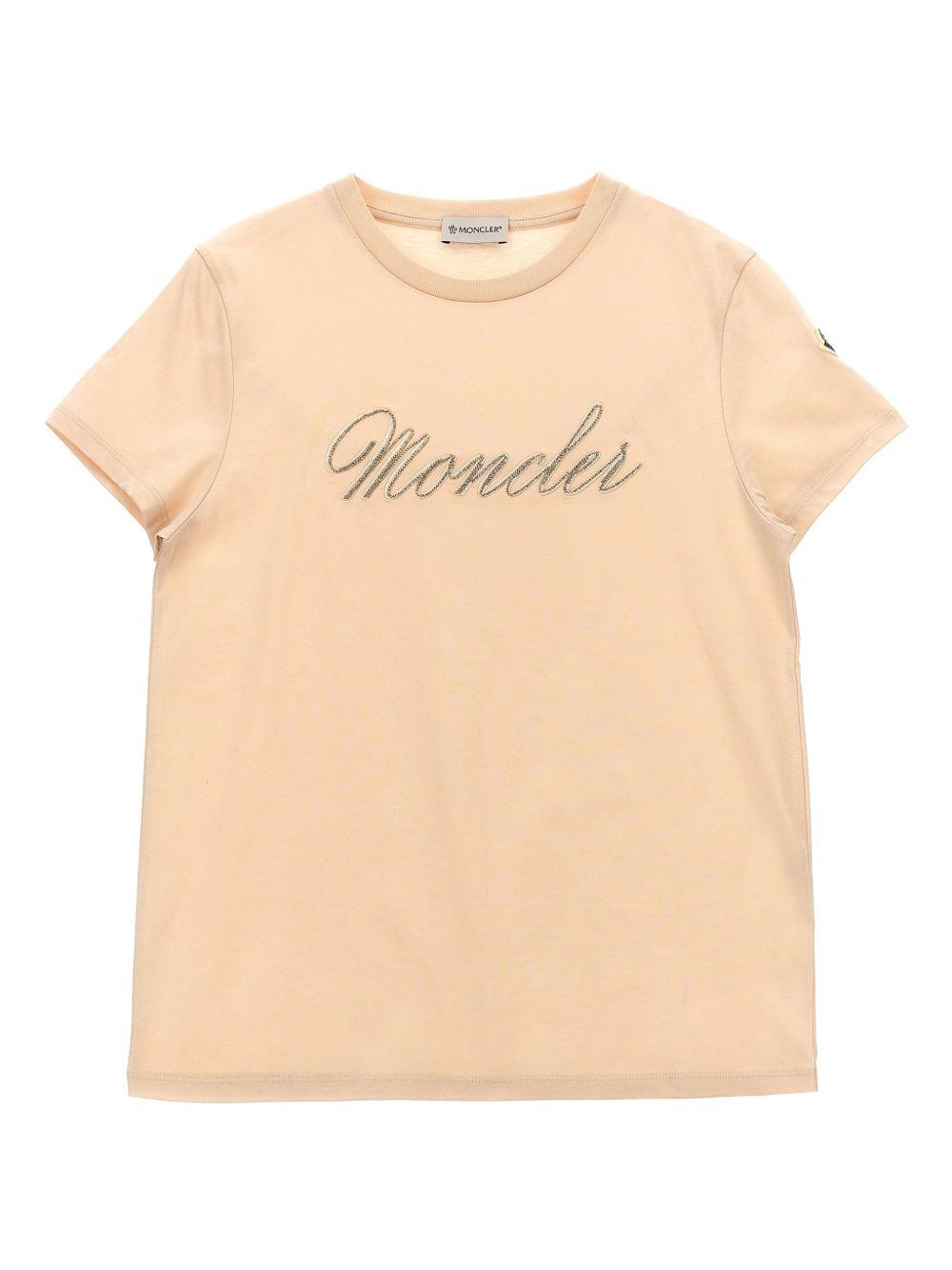 T-shirt con ricamo per bambina Moncler Enfant rosa con orlo dritto K19548C0001689AT9 51N MONCLER ENFANT 