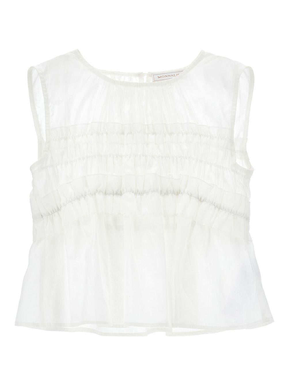 Blusa per bambina Monnalisa bianca con dettagli con ruches 17G301 7105 0001 MONNALISA KIDS 