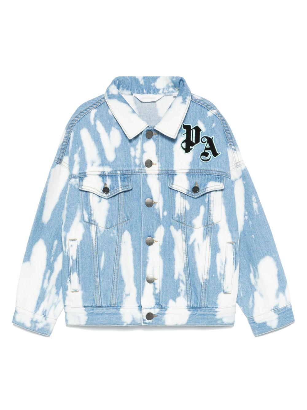 Giubbino con applicazione PA per bambino Palm Angels Kids azzurro con polsini con abbottonatura PBYE001S25DEN001 4540 PALM ANGELS KIDS 
