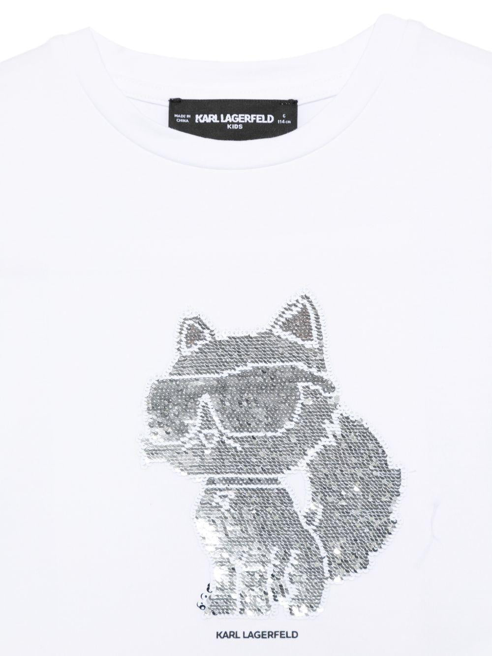 T-shirt per bambina Karl Lagerfeld Kids bianca con dettaglio in paillettes Z31153 10P KARL LAGERFELD KIDS 