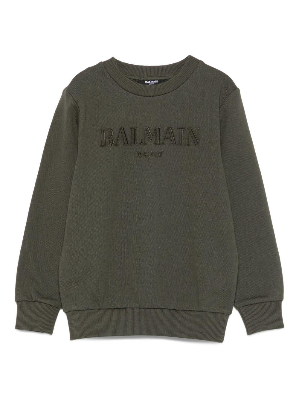 Felpa per bambino Balmain Kids verde con logo ricamato BX4Q50 Z3183 762VE BALMAIN KIDS 