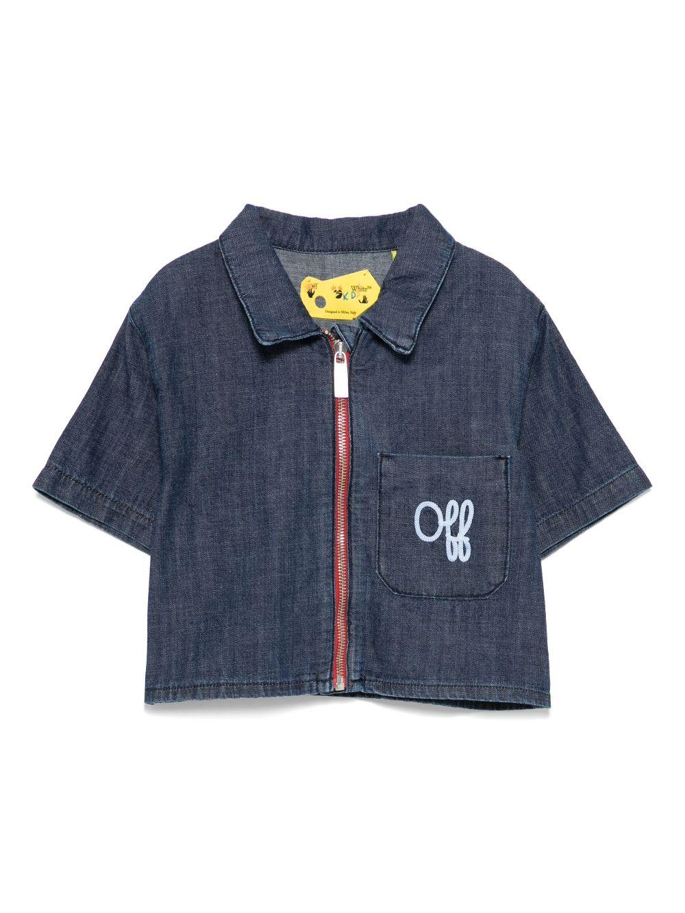 Camicia denim con ricamo per bambina Off-White Kids blu con tasca sul petto OGGG003S25DEN001 4901 OFF WHITE KIDS 