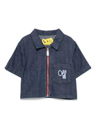 Camicia denim con ricamo per bambina Off-White Kids blu con tasca sul petto OGGG003S25DEN001 4901 OFF WHITE KIDS 