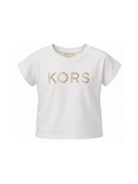T-shirt per bambina Michael Kors Kids bianca con dettaglio logo R30607 117 MICHAEL KORS KIDS 