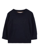 Maglione per neonato BOSS Kidswear blu girocollo con logo ricamato J52455 849 BOSS KIDS 