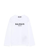 T-shirt per bambino Balmain Kids bianca con dettaglio logo sul davanti BZ8I20 Z3672 100NE BALMAIN KIDS 