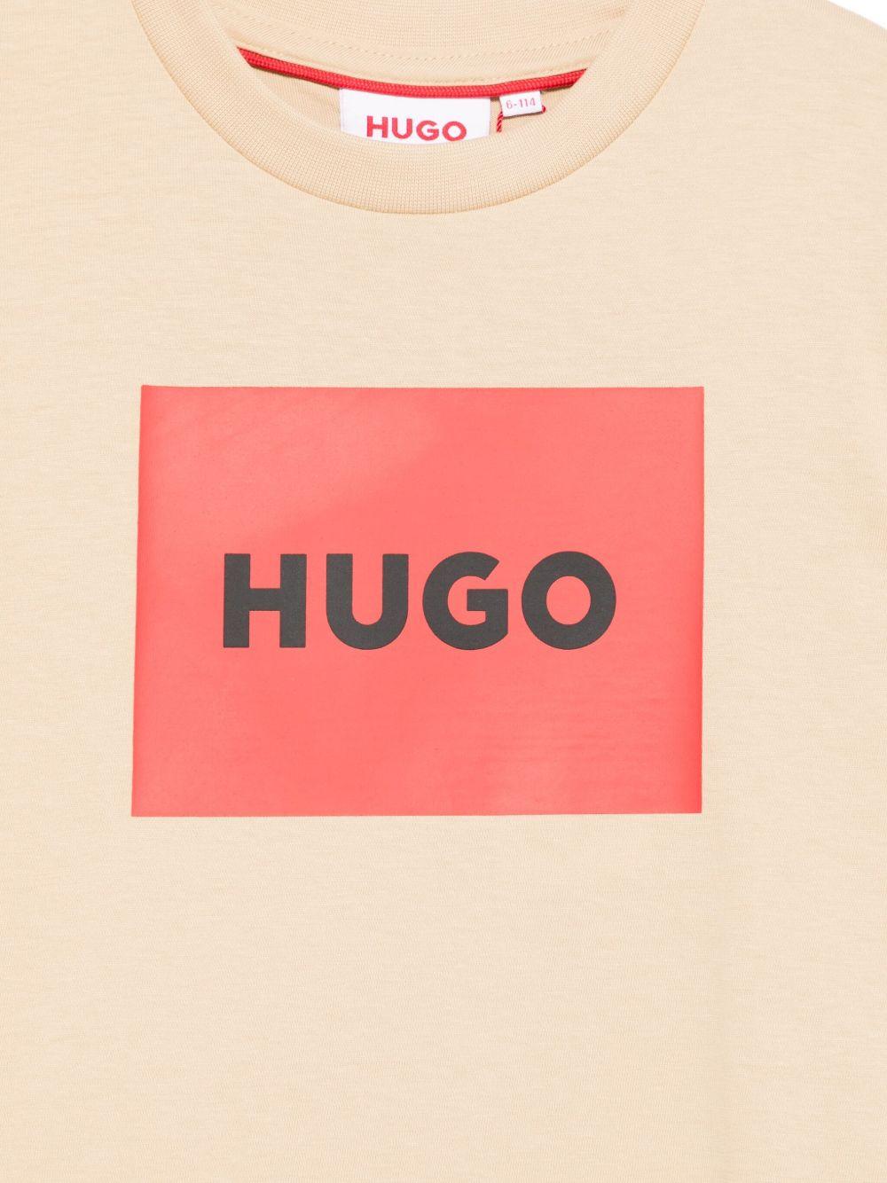 T-shirt per bambino Hugo Kids beige con logo sul davanti G00572 249 Hugo 