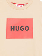 T-shirt per bambino Hugo Kids beige con logo sul davanti G00572 249 Hugo 