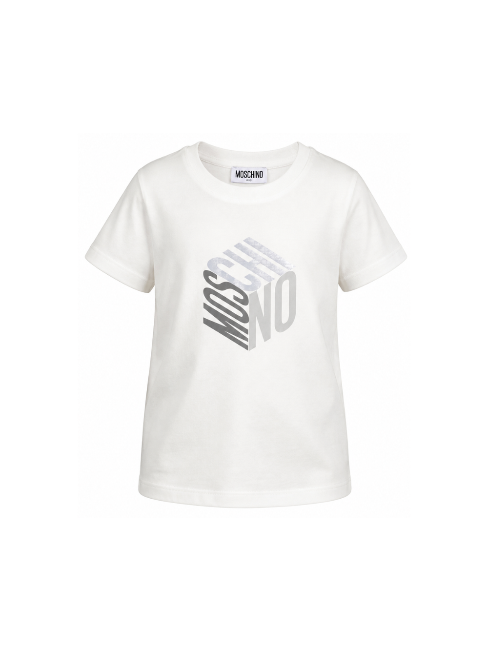 T-shirt per bambini Moschino Kids bianca con stampa grafica del logo HMM05VLAA57 10063 MOSCHINO KIDS 