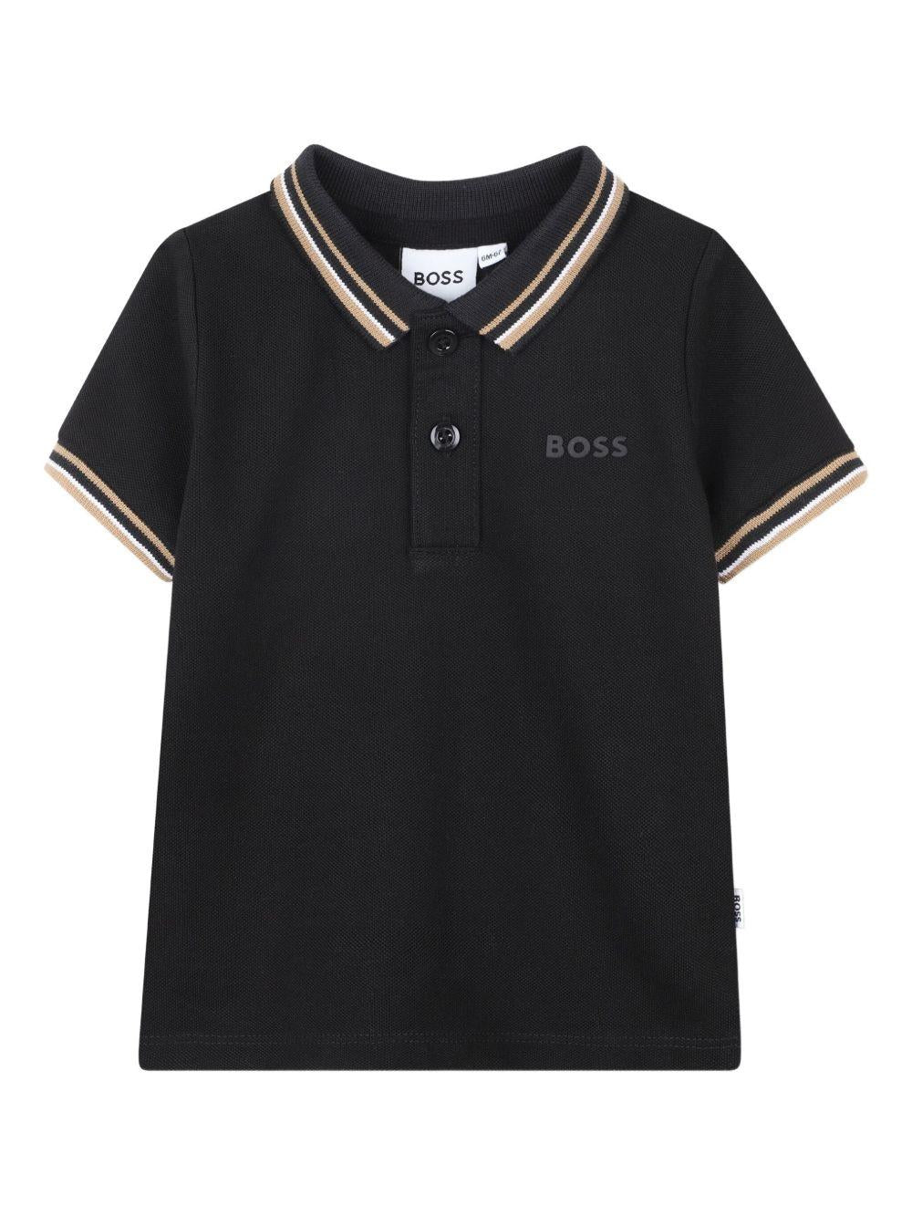 Polo per neonato Boss Kids nera con colletto a righe J52454 09B BOSS KIDS 
