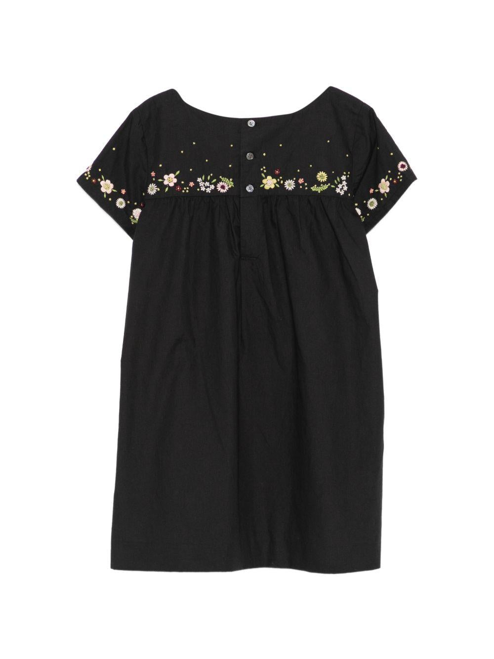Abito per bambina Bonpoint nero con ricamo a fiori S06GDRW00004 199A BONPOINT KIDS 
