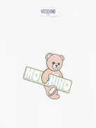 T-shirt per bambini Moschino Kids bianca con logo sul davanti HYM03SLFA07 10063 MOSCHINO KIDS 