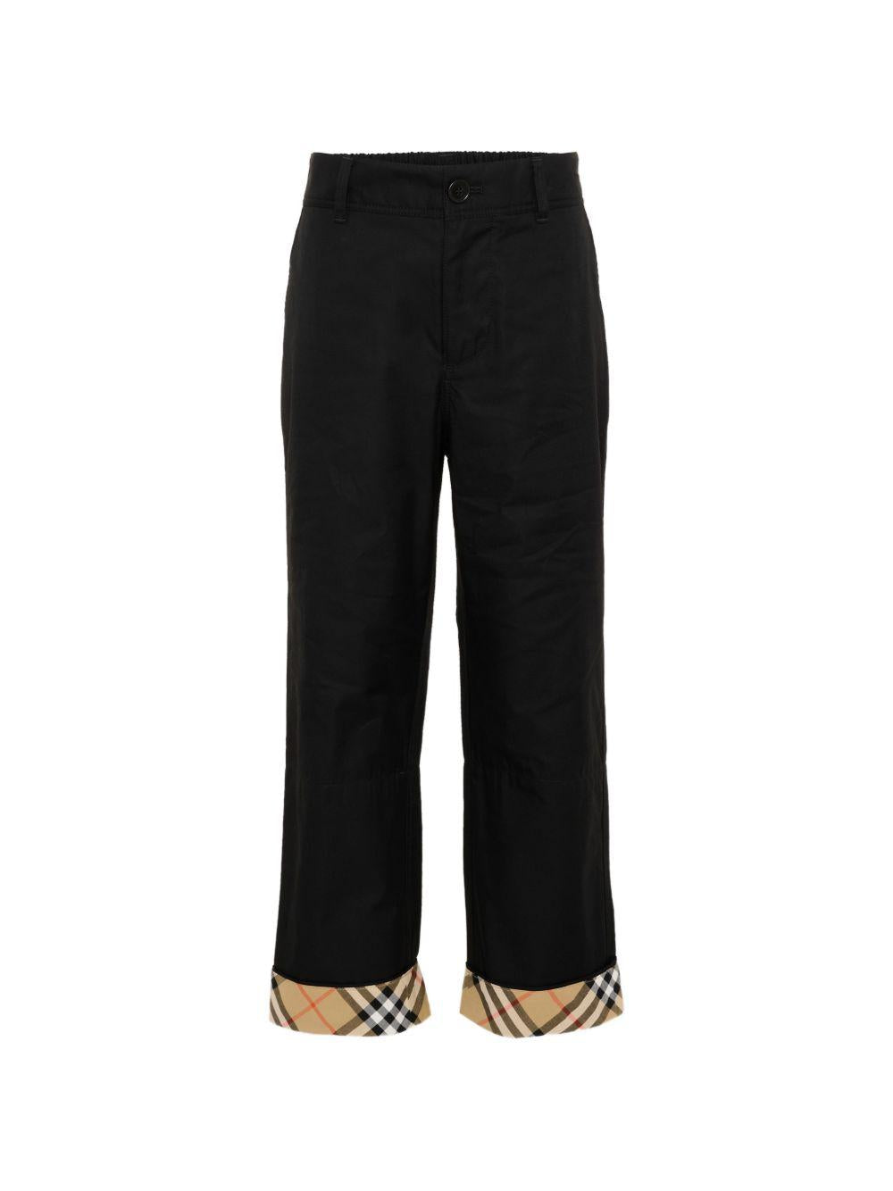 Pantaloni per bambino Burberry Kids nero con risvolto con motivo Check 8131851 A1189 BURBERRY KIDS 