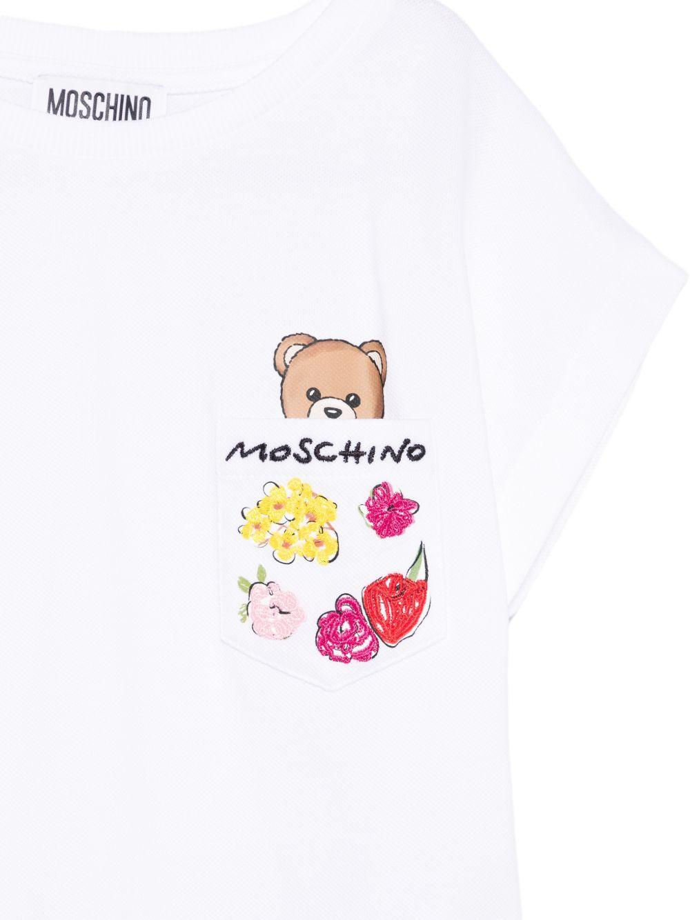 T-shirt per bambina Moschino Kids bianca con stampa Teddy Bear HDM06XLFA06 10101 MOSCHINO KIDS 