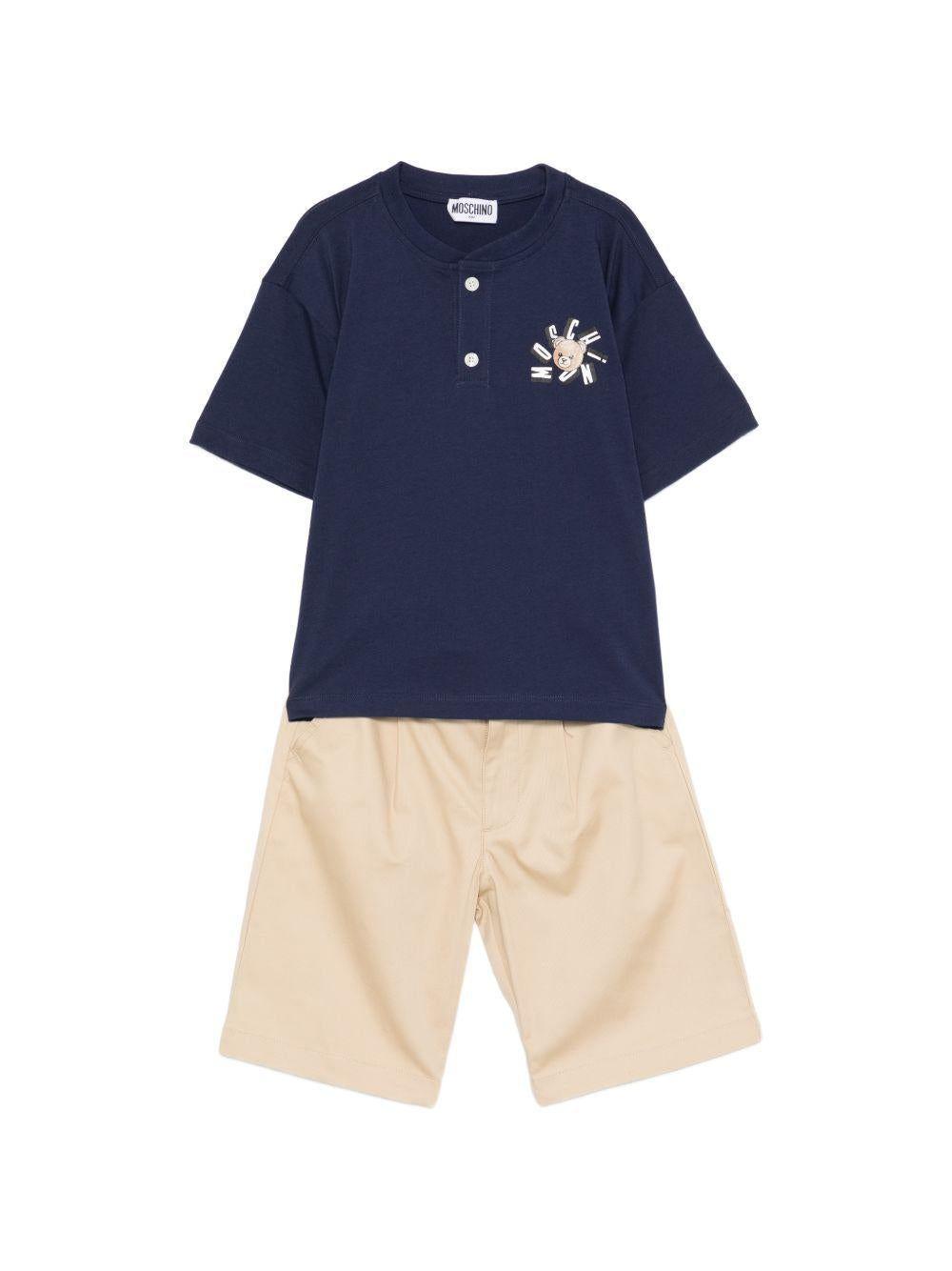 Set t-shirt e shorts per bambino Moschino Kids multicolore con stampa Teddy Bear HUG00TLYA02 83684 MOSCHINO KIDS 