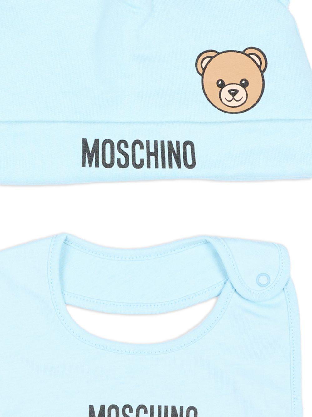 Set berretto e bavaglino per neonato Moschino Kids azzurro con motivo Teddy Bear MUY09NLCA40 40304 MOSCHINO KIDS 
