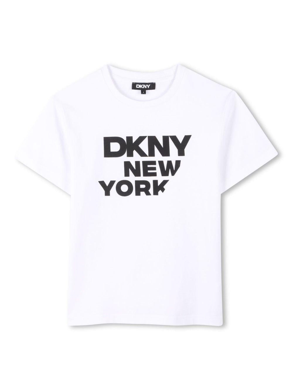 T-shirt per bambino Dkny Kids bianco con stampa con logo sul davanti D62299 10P DKNY 