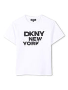 T-shirt per bambino Dkny Kids bianco con stampa con logo sul davanti D62299 10P DKNY 