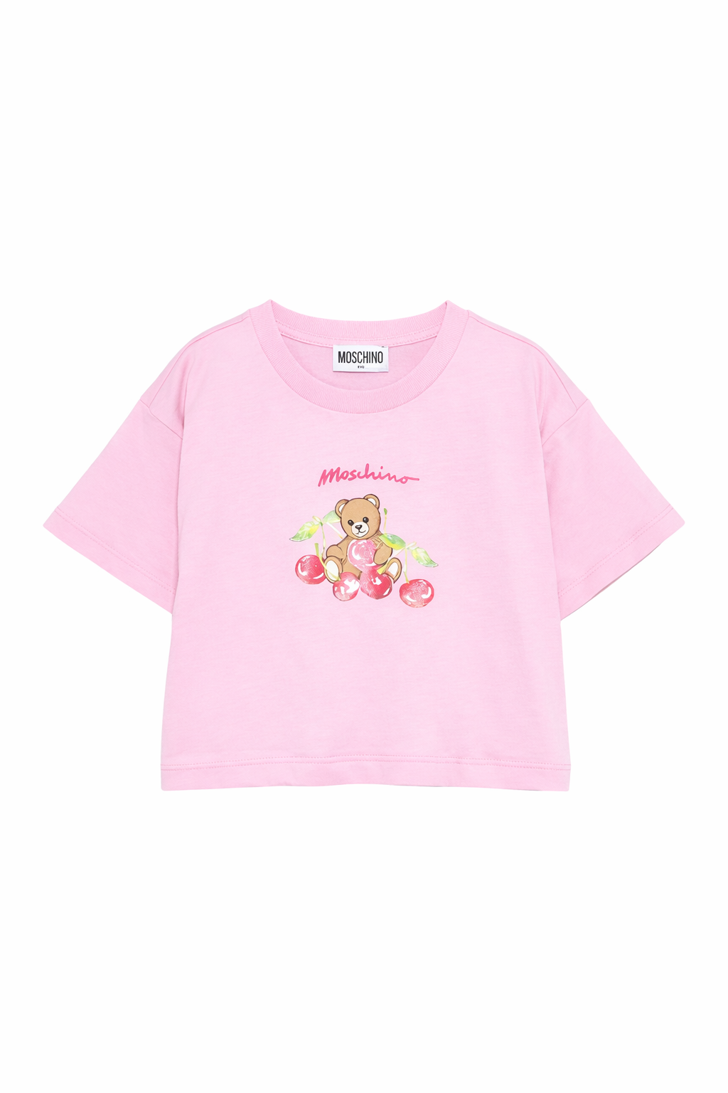 T-shirt per bambina Moschino Kids rosa con stampa ciliegie HDM075LAA02 51473 MOSCHINO KIDS 