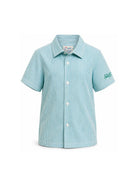 Camicia a righe per bambino MC2 Saint Barth Kids verde con stampa di Snoopy dei Peanuts SIF0001 02847L MC2 ST. BARTH KIDS 