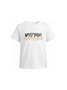 T-shirt per bambini Moschino Kids bianca con stampa grafica con logo H6M058LAA20 10063 MOSCHINO KIDS 
