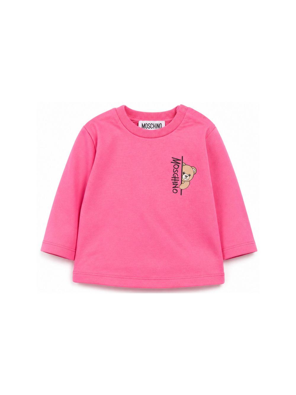 T-shirt per neonata Moschino Kids fucsia con dettaglio Teddy Bear MNO014LAA58 51450 MOSCHINO KIDS 