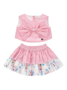 Set top con gonna per neonata Monnalisa rosa con motivo a quadretti 31G502 7154 0093 MONNALISA KIDS 