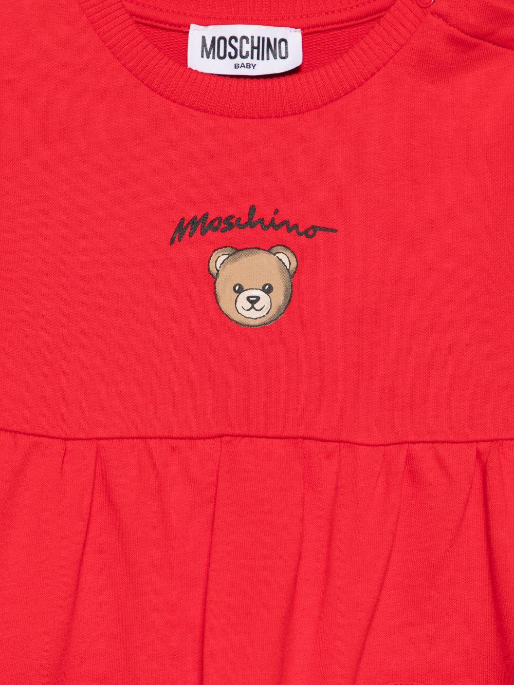 Abito per neonata Moschino Kids rosso con stampa Teddy Bear sul davanti MDV0DGLCA19 50109 MOSCHINO KIDS 