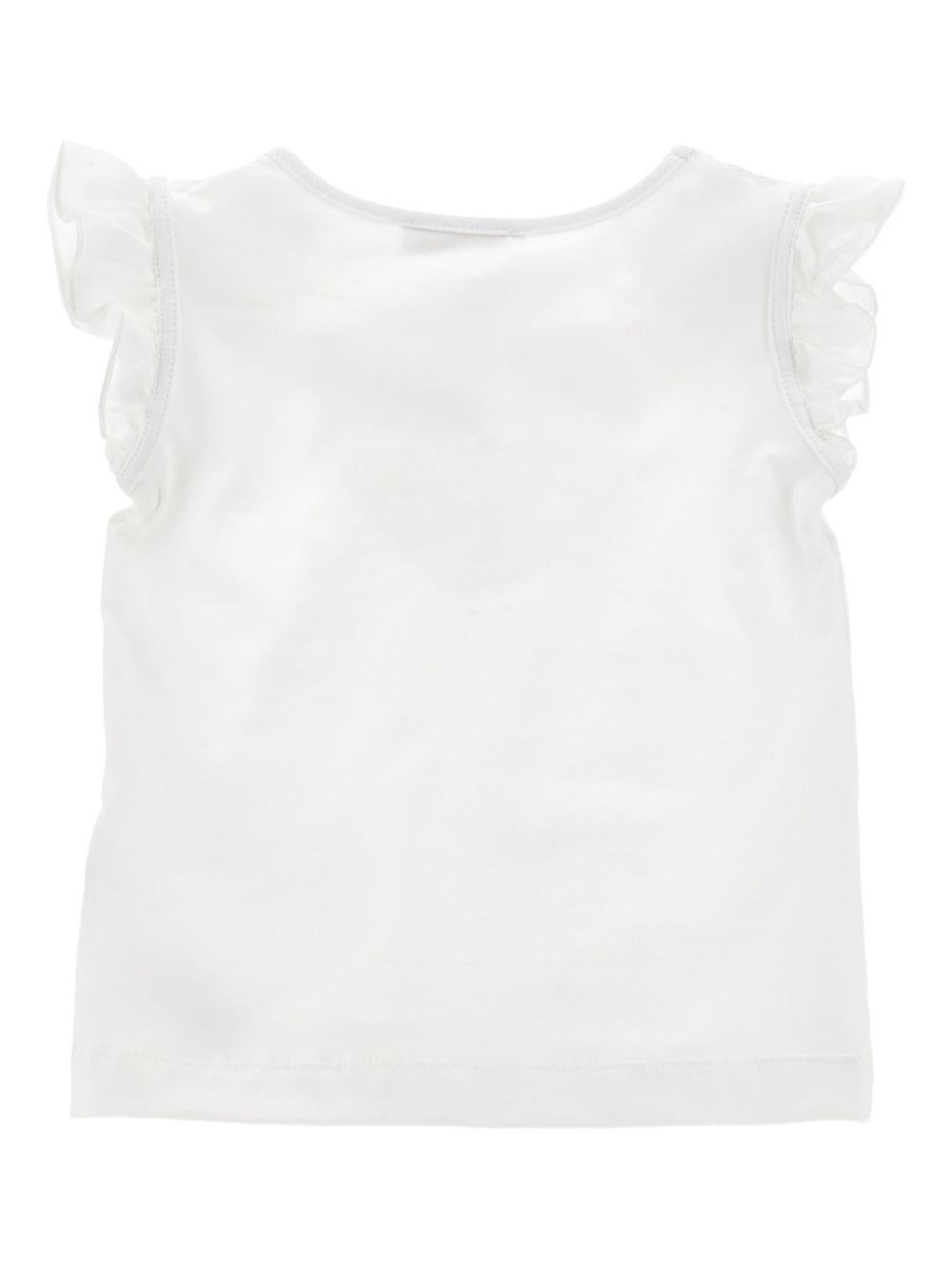 T-shirt per bambina Monnalisa bianca con ruches e applicazione a cuore 11G616 7201 0099 MONNALISA KIDS 