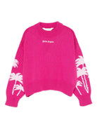 Maglione per bambina Palm Angels Kids fucsia con motivo Palm Tree PGHT001F25KNI001 323C PALM ANGELS KIDS 