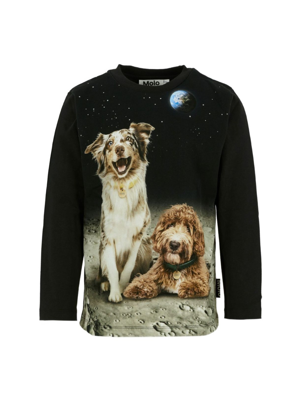T-shirt per bambino Molo nera con stampa con due cagnolini 1W25A403 9614 MOLO 