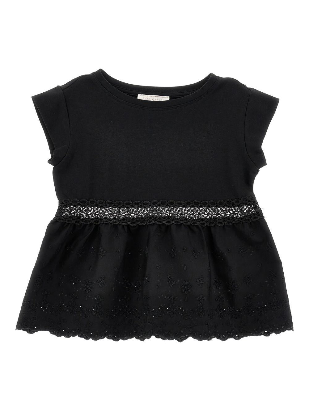Blusa per bambina Monnalisa nera con finitura in pizzo 17G604 7005 0050 MONNALISA KIDS 